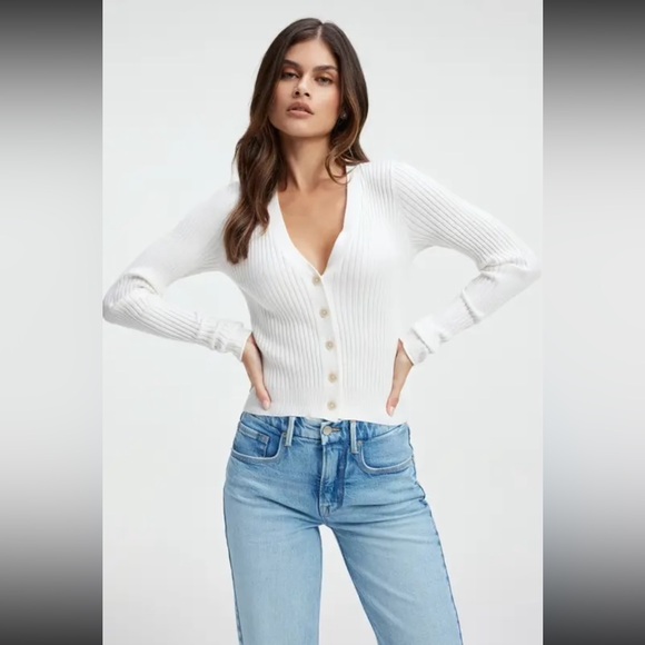 Good American Sweaters - Good American Ribbed Crop Sweater in Ivory Size 5 (~16)